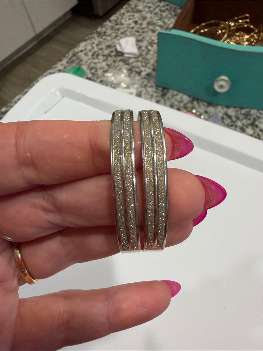 Silver Glitter Hoop Earrings - Women's Sparkle Hoops